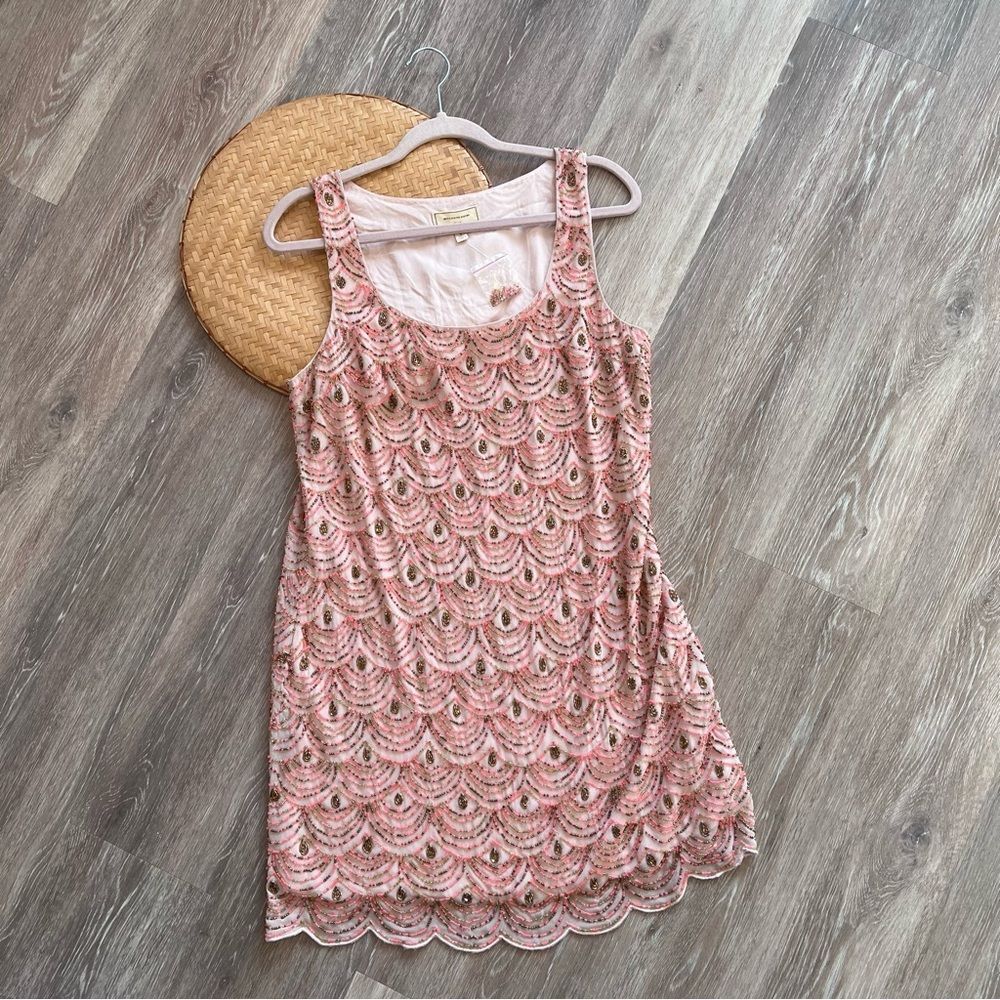 NEW‎ Anthropologie beaded embroidered scalloped shift dress women’s size 8 - Picture 3 of 14